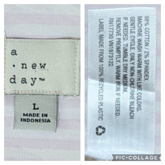 H&M Light Pink White Striped Button Down Shirt Collar Pocket Relaxed Women Sz L - Picture 5 of 5